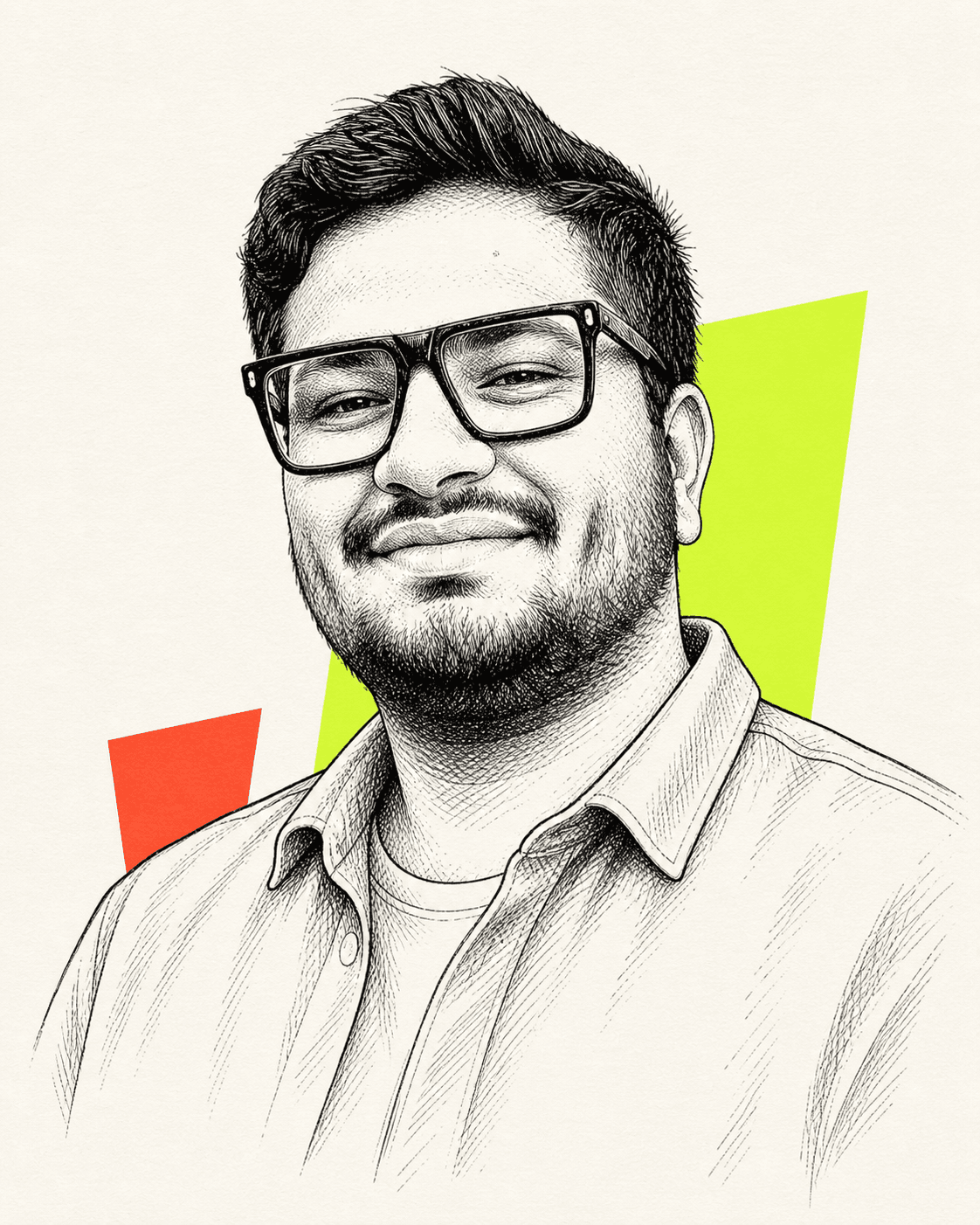 Hand-drawn portrait of Udit Parekh, founder of BoringCloud